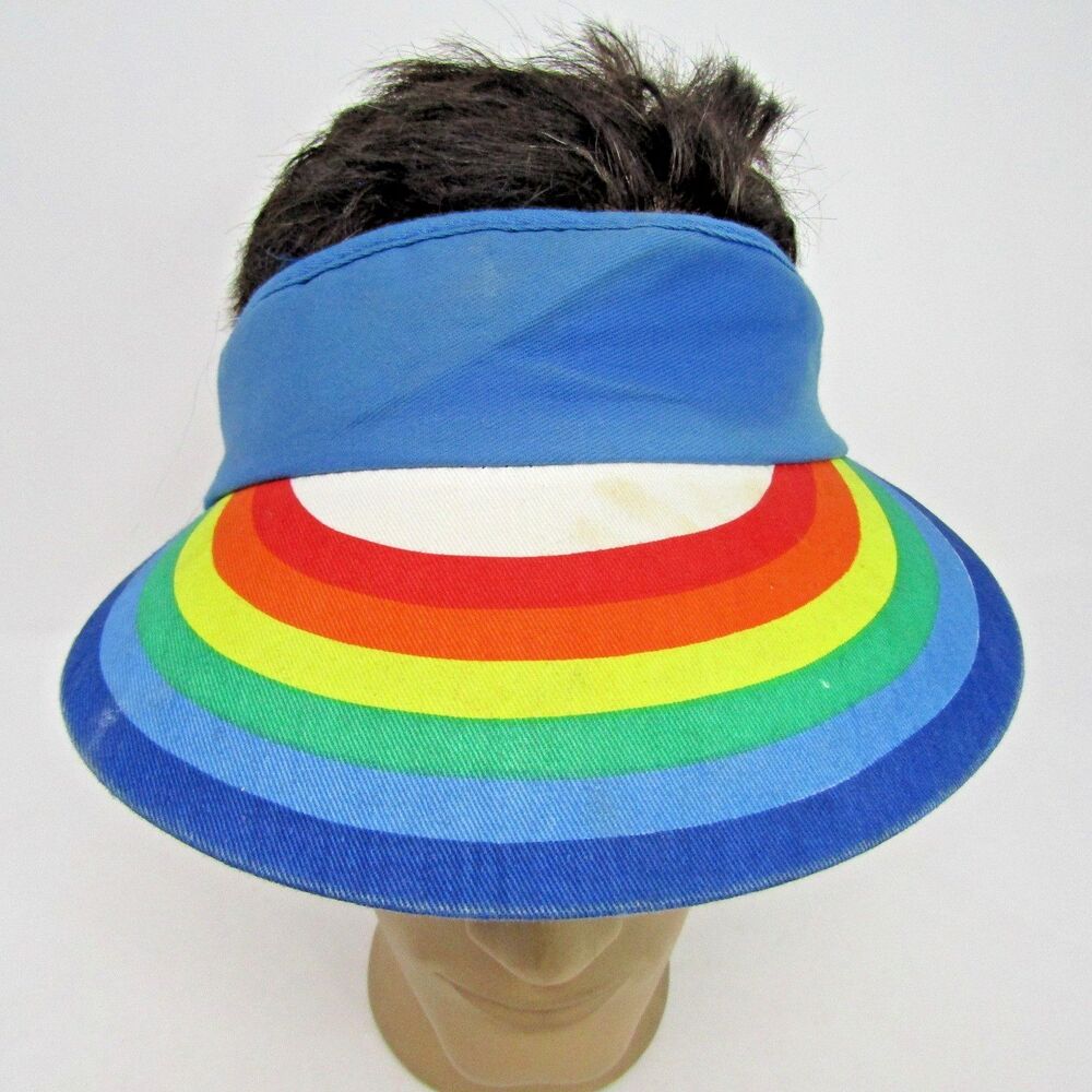 Vintage GAP Adjustable Rainbow Visor Hat Blue Cap 100% Cotton 1970's 80s